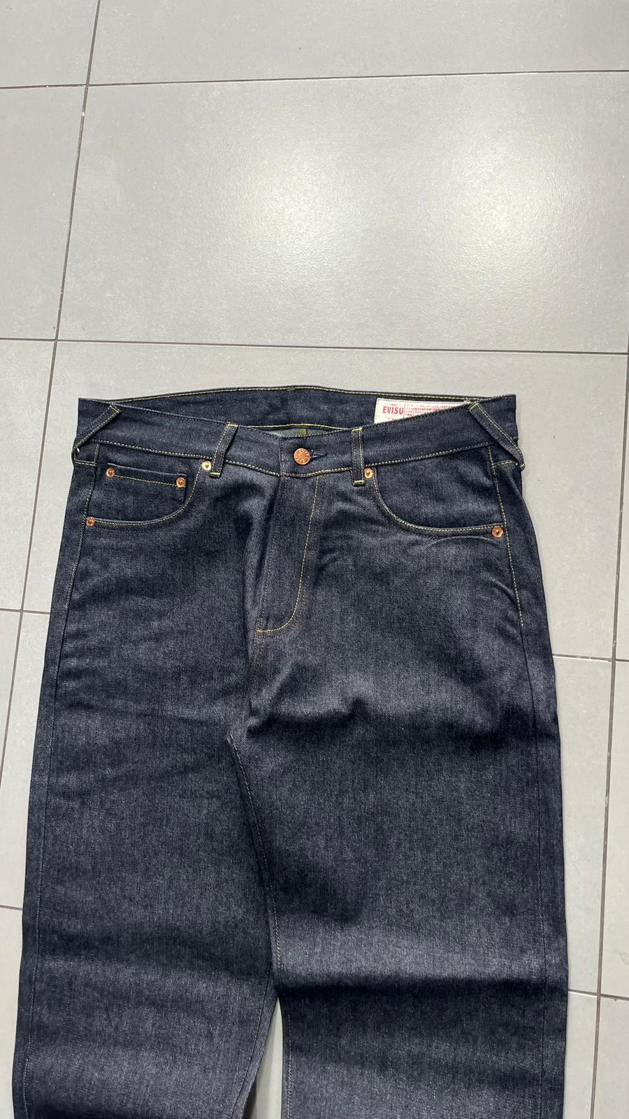Raw Denim Jeans Evisu Painted Big Logo Embroidered (M)