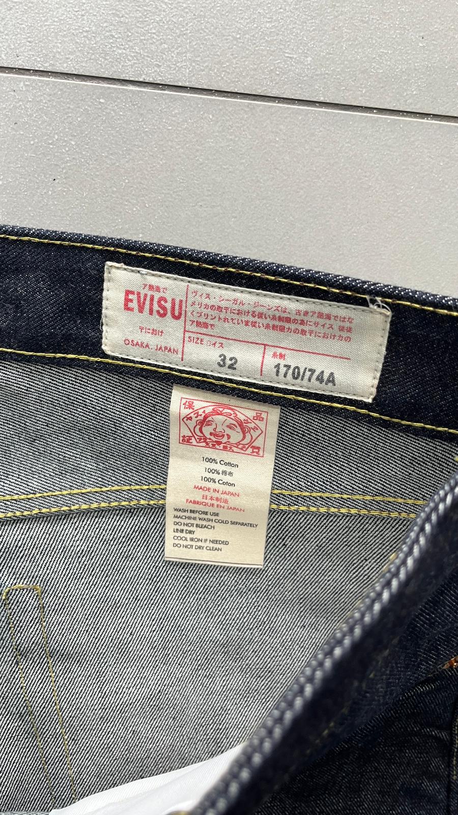 Raw Denim Jeans Evisu Painted Big Logo Embroidered (M)