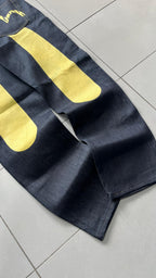 Raw Denim Jeans Evisu Painted Big Logo Embroidered (S)