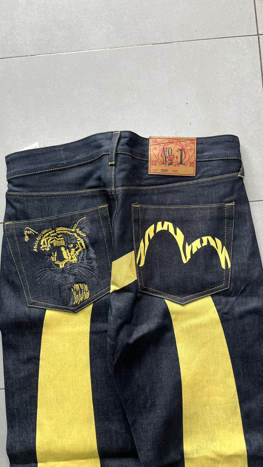 Raw Denim Jeans Evisu Painted Big Logo Embroidered (S)