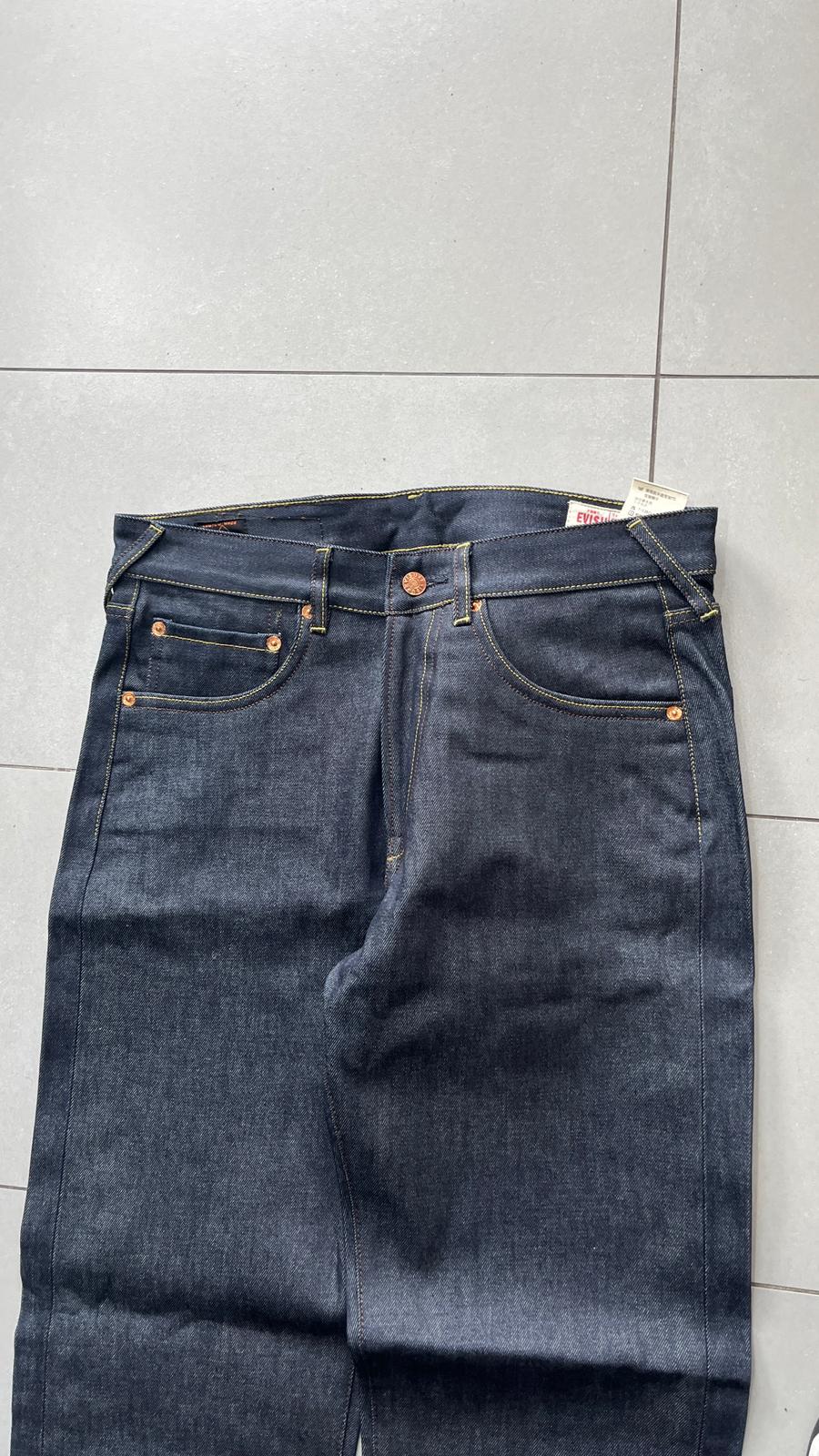 Raw Denim Jeans Evisu Painted Big Logo Embroidered (S)