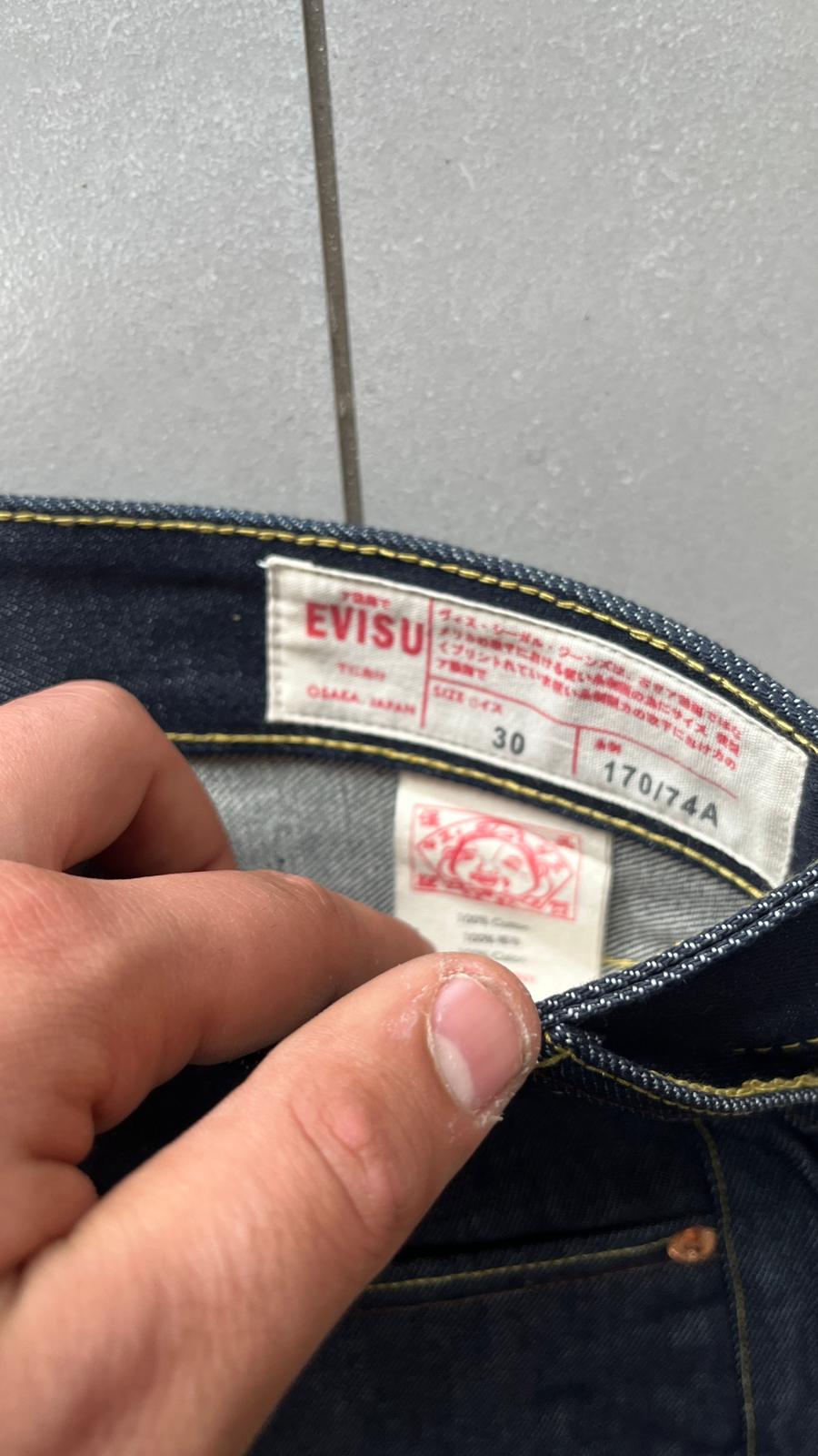 Raw Denim Jeans Evisu Painted Big Logo Embroidered (S)