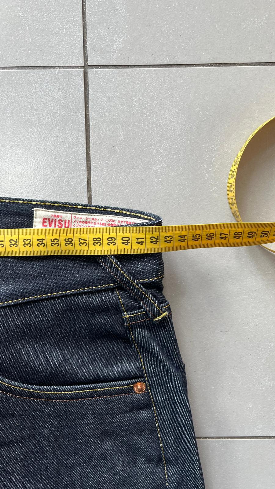 Raw Denim Jeans Evisu Painted Big Logo Embroidered (S)