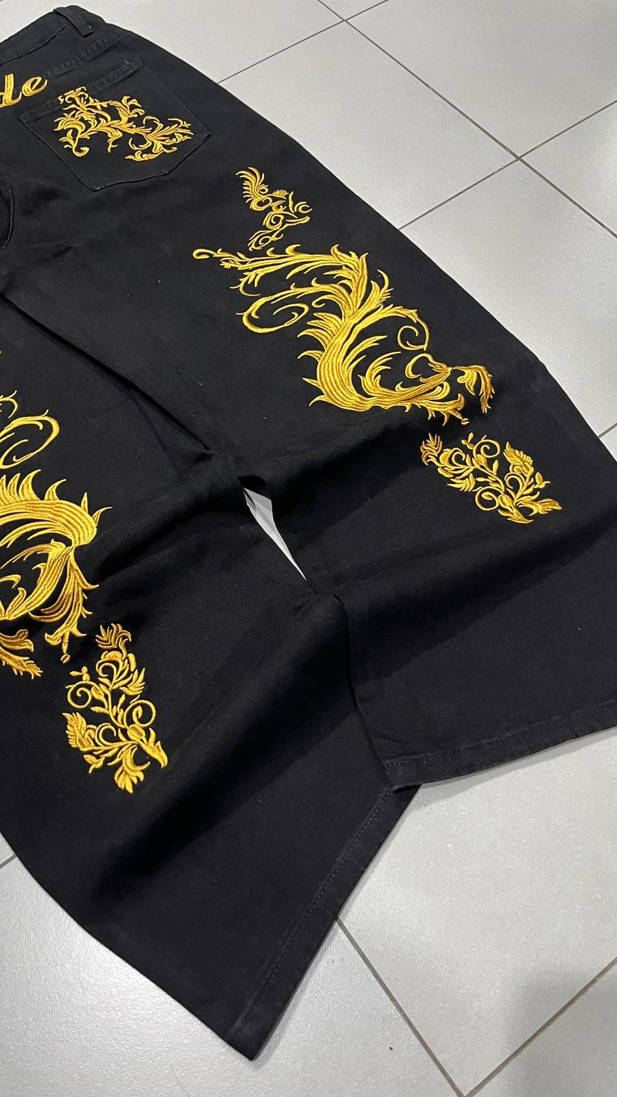 Denim Particular Embroidered Gold Dragon Baggy Fit (M)