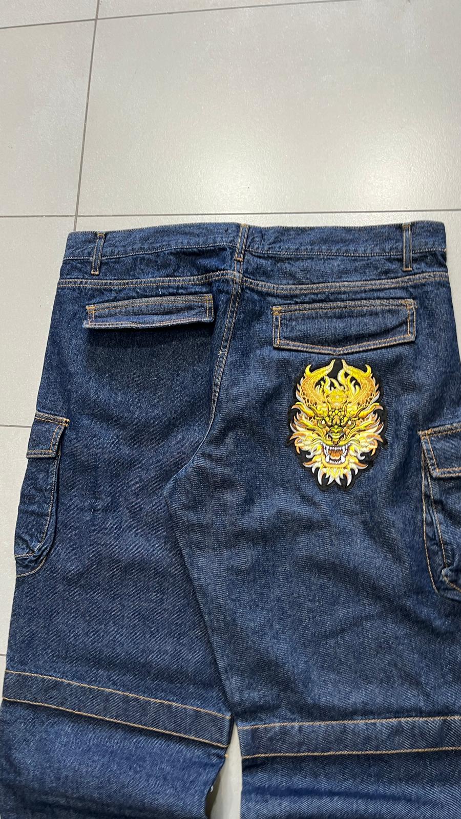 Denim Cargo Baggy Fit Embroidered Patch Dragon (XXL)