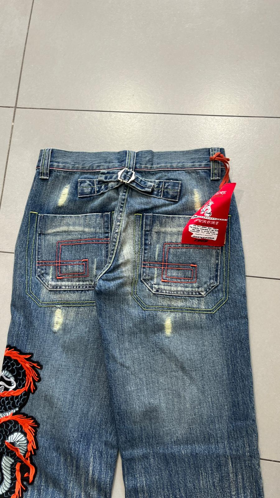 Denim Jeans Embroidered Dragon Baggy Fit (XS)