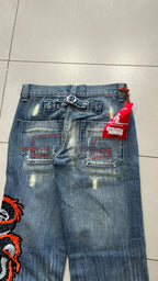 Denim Jeans Embroidered Dragon Baggy Fit (XS)