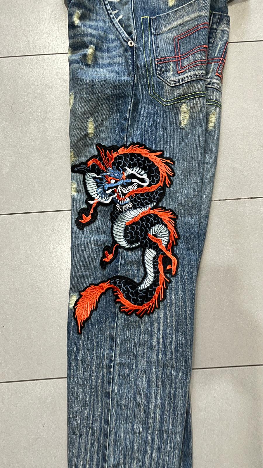Denim Jeans Embroidered Dragon Baggy Fit (XS)