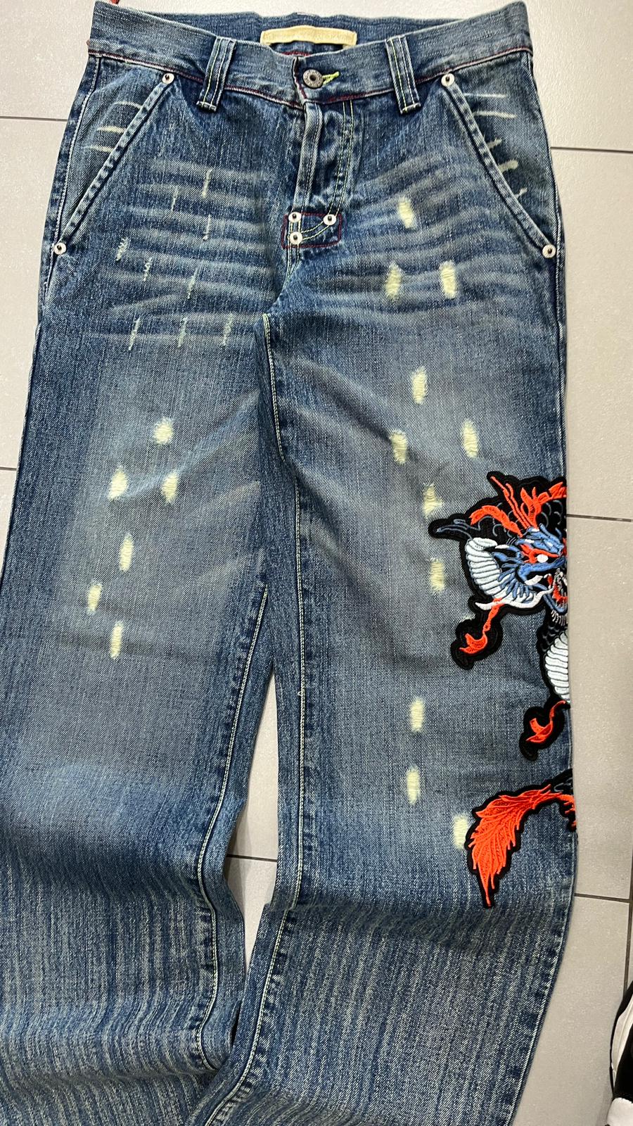 Denim Jeans Embroidered Dragon Baggy Fit (XS)