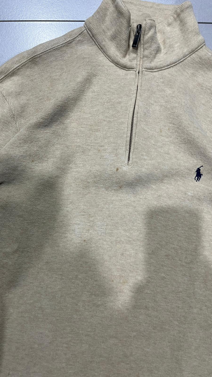 Ralph Lauren 1/4 Zip Sweater - Maglione Ralph Lauren Mezza Zip Dolcevita Beige (M)