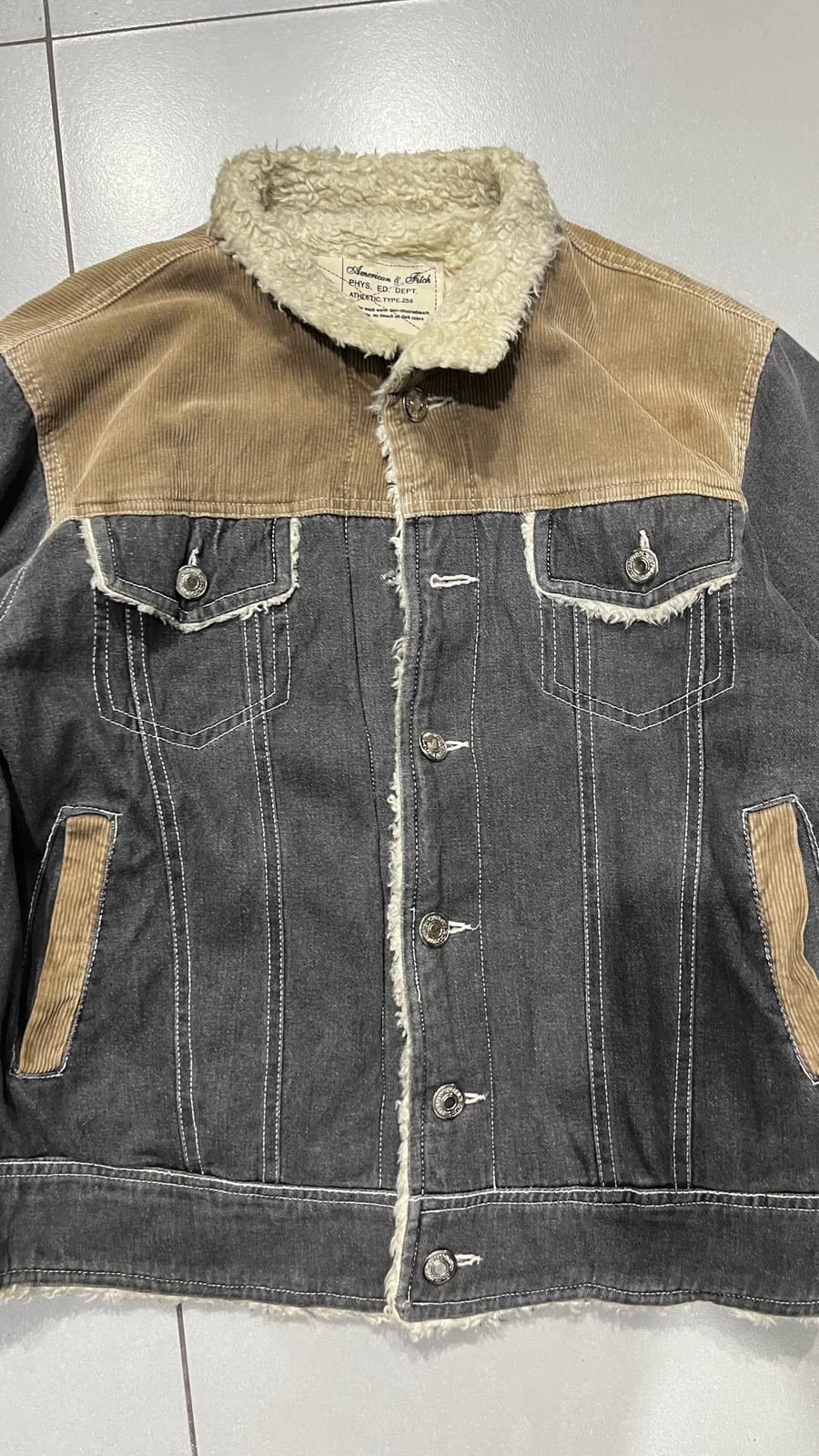 Bomber Vintage Y2K Heavy Leather Jacket Con Pelliccia Grey / Beige (L)
