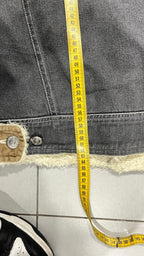 Bomber Vintage Y2K Heavy Leather Jacket Con Pelliccia Grey / Beige (L)