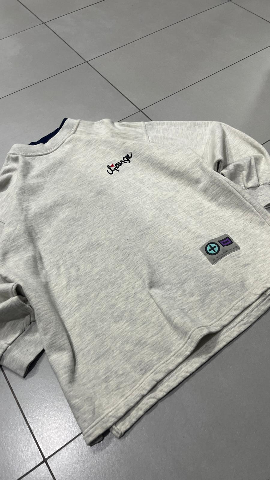 Felpa GIrocollo Vintage Ricamata Grigia (M)