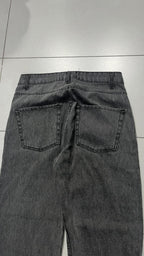 Denim Jeans Black Grey Baggy Fit Flare Sfrangiato (S)
