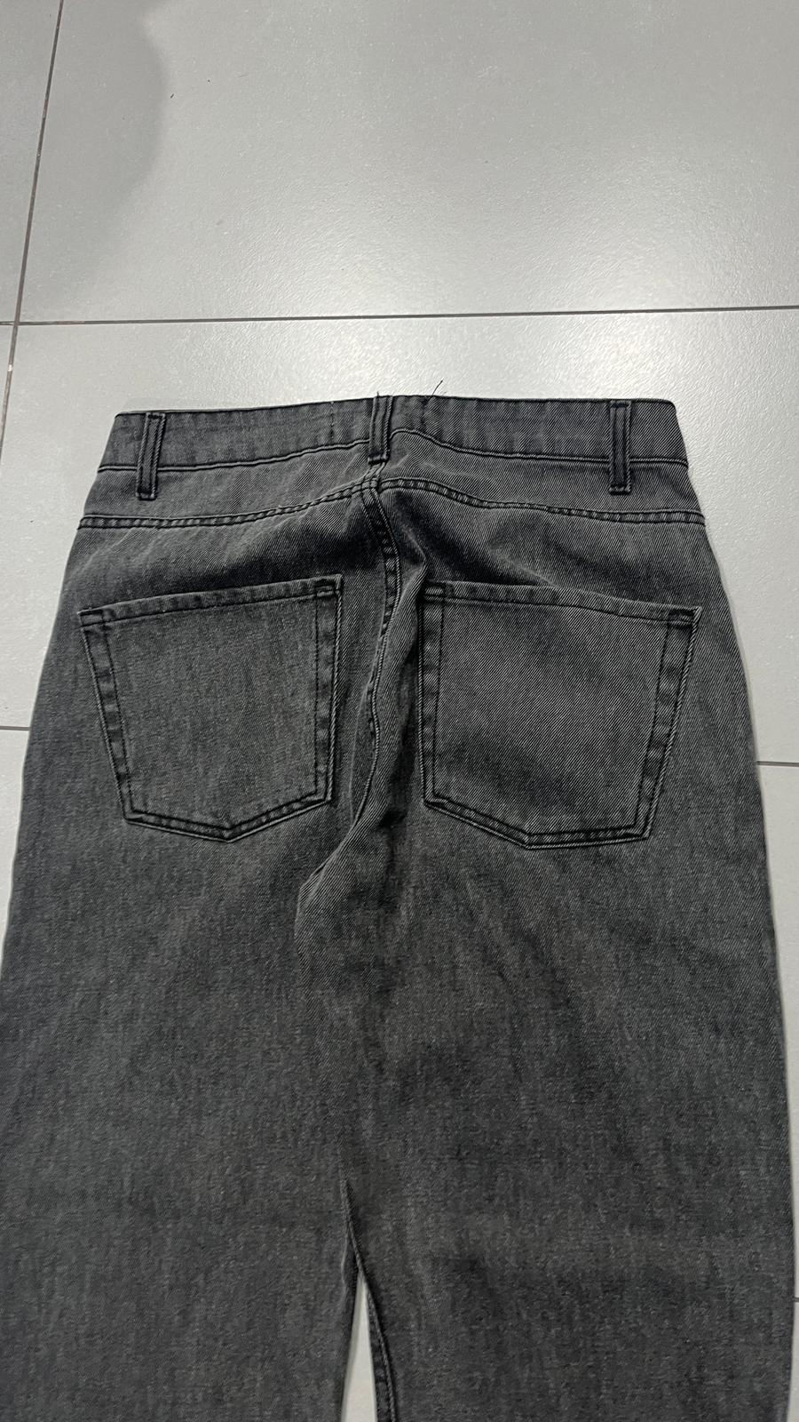 Denim Jeans Black Grey Baggy Fit Flare Sfrangiato (S)