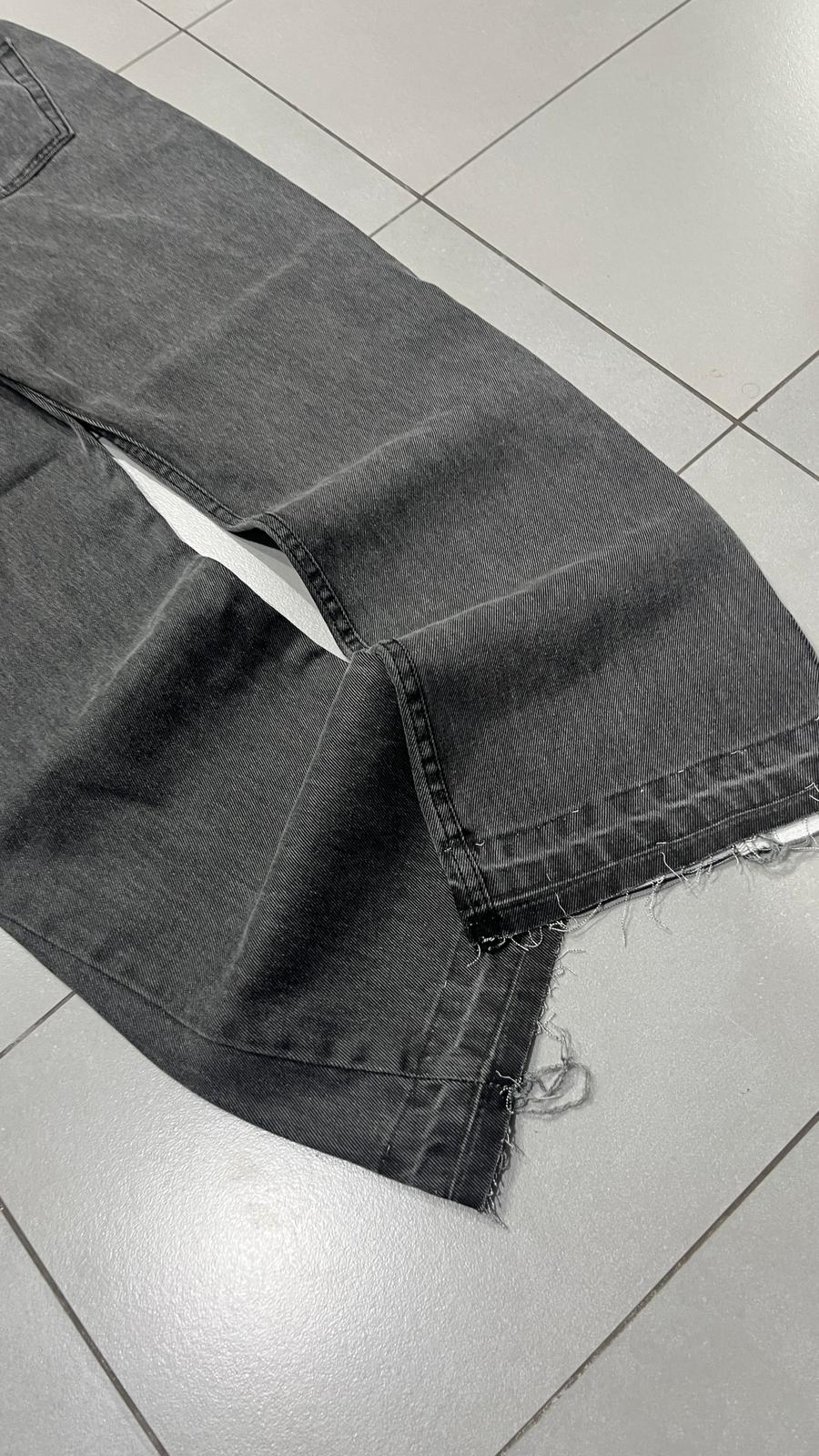 Denim Jeans Black Grey Baggy Fit Flare Sfrangiato (S)