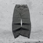 Denim Jeans Black Grey Baggy Fit Flare Sfrangiato (S)