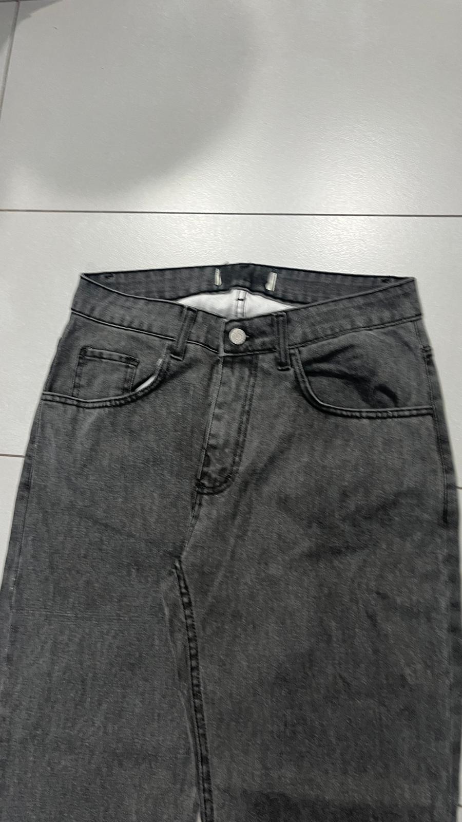 Denim Jeans Black Grey Baggy Fit Flare Sfrangiato (S)