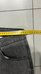 Denim Jeans Black Grey Baggy Fit Flare Sfrangiato (S)