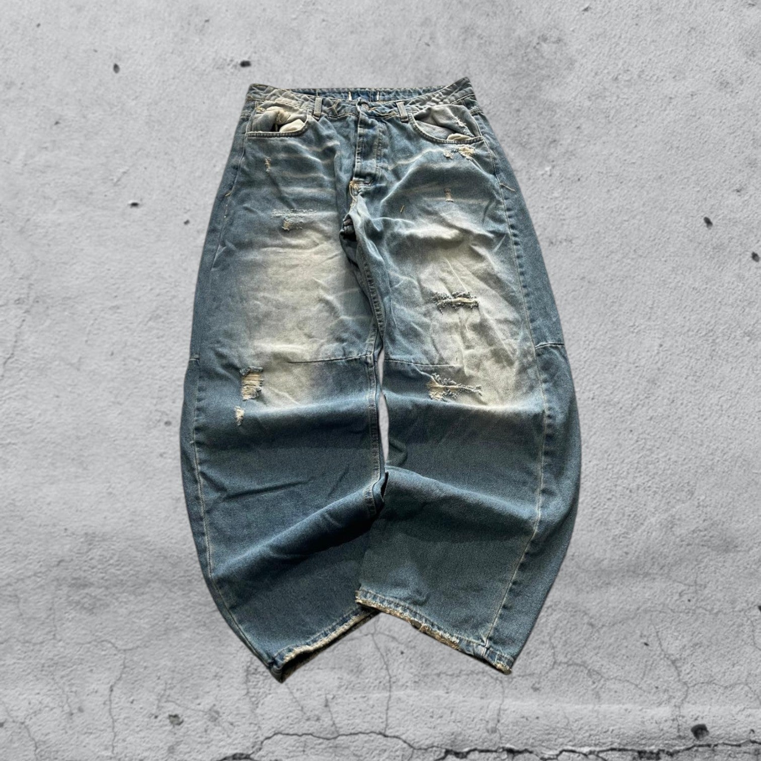 Denim Washed Baggy Fit Balloon con Rotture (L)