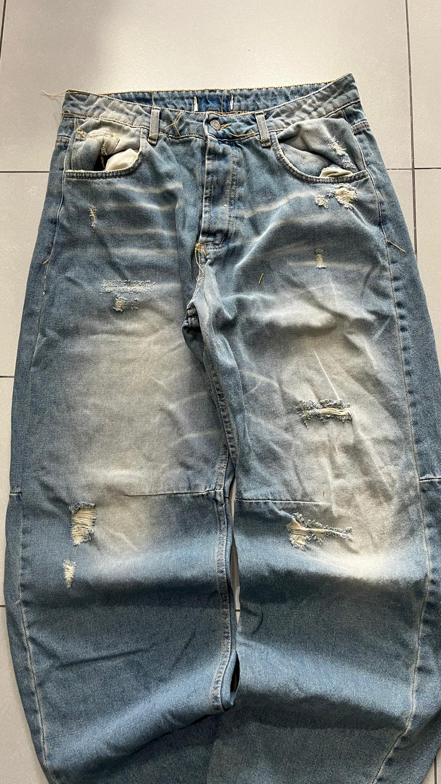 Denim Washed Baggy Fit Balloon con Rotture (L)