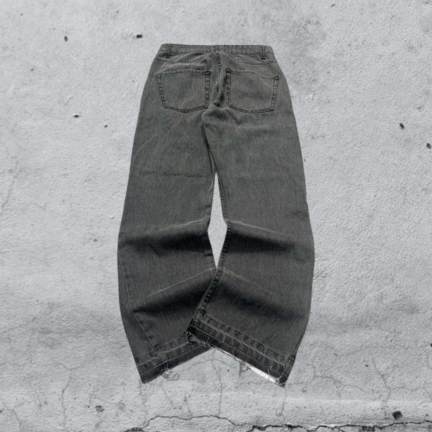 Denim Jeans Black Grey Baggy Fit Flare Sfrangiato (S)