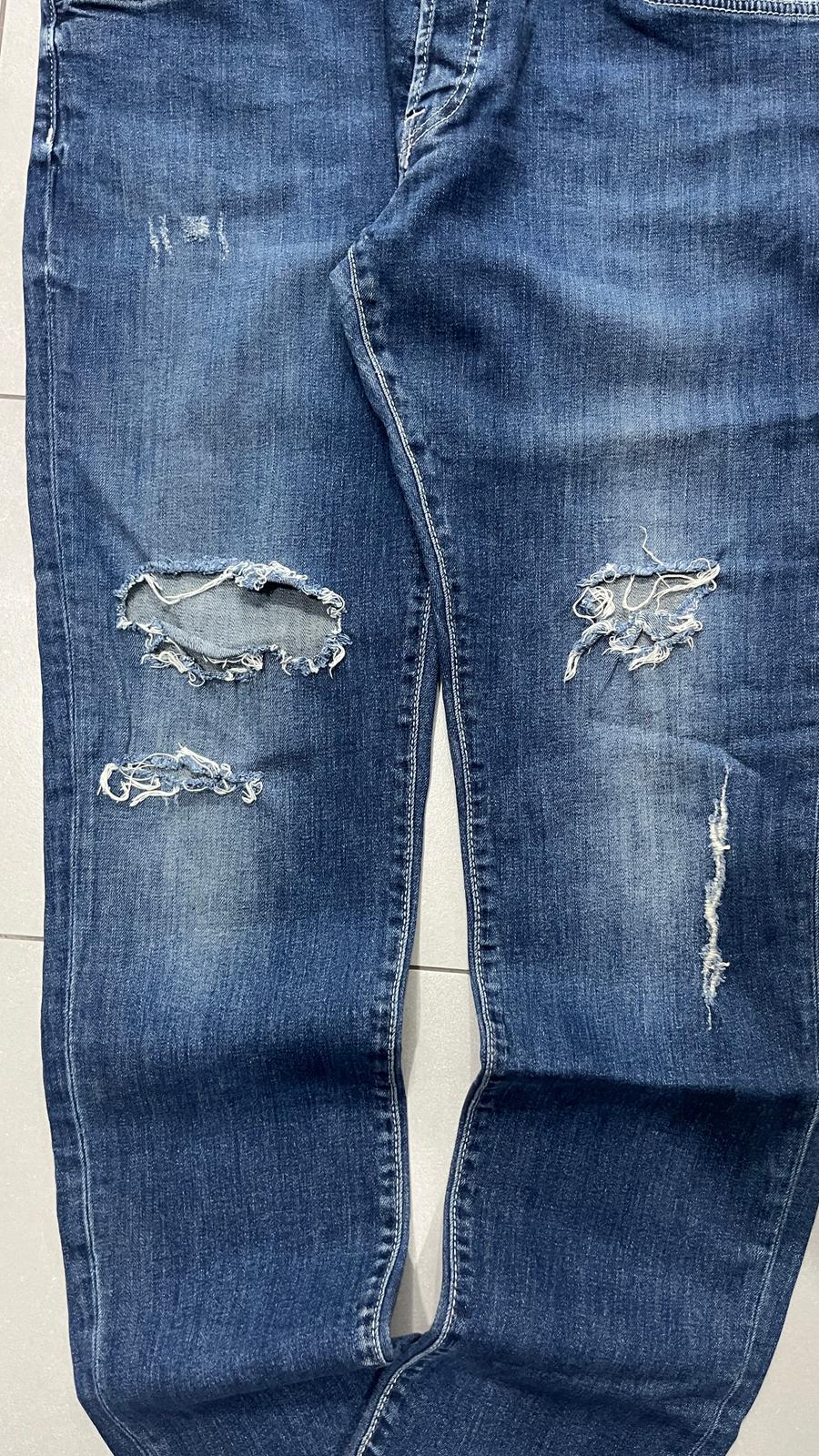 Denim Jeans Gas Slim Skinny Fit Blu Wash con Rotture (XL)