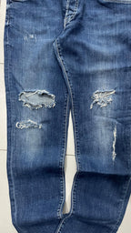 Denim Jeans Gas Slim Skinny Fit Blu Wash con Rotture (XL)