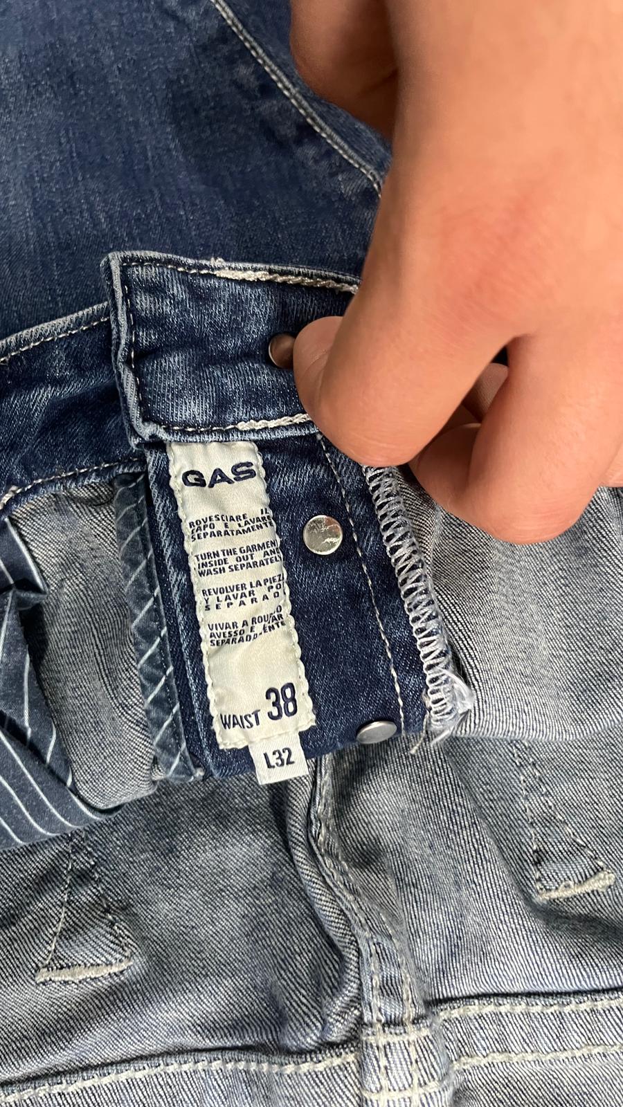 Denim Jeans Gas Slim Skinny Fit Blu Wash con Rotture (XL)