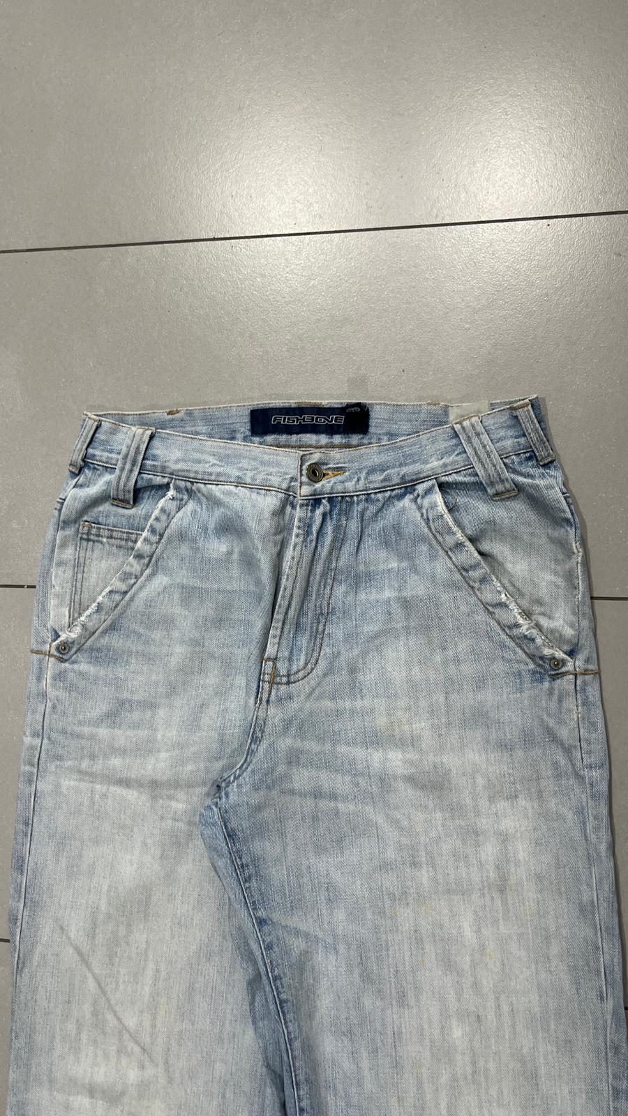 Denim FishBone Super Baggy Fit Light Blue Embroidered Sfrangiato (S)