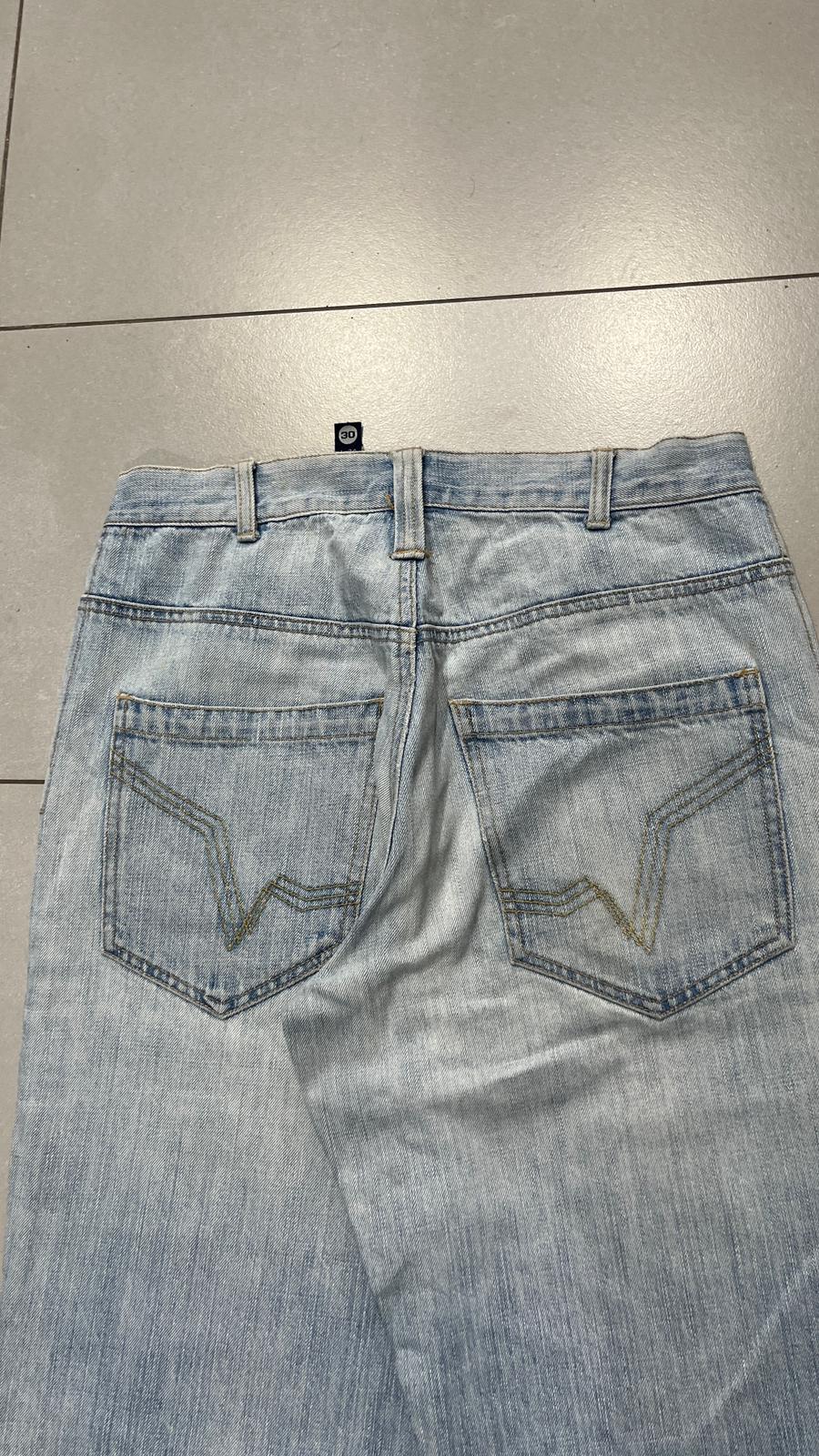 Denim FishBone Super Baggy Fit Light Blue Embroidered Sfrangiato (S)