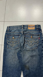 Denim Jeans Japan Style Embroiered Baggy Flared Fit (M)