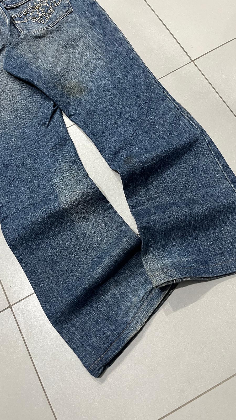 Denim Jeans Japan Style Embroiered Baggy Flared Fit (M)