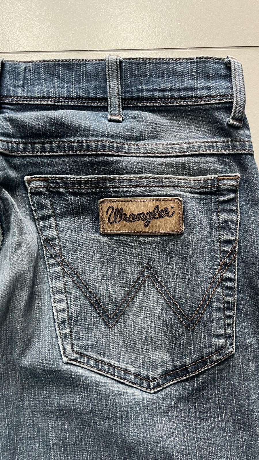 Denim Jeans Wrangler Washed Dark Blue Straight Fit (L)
