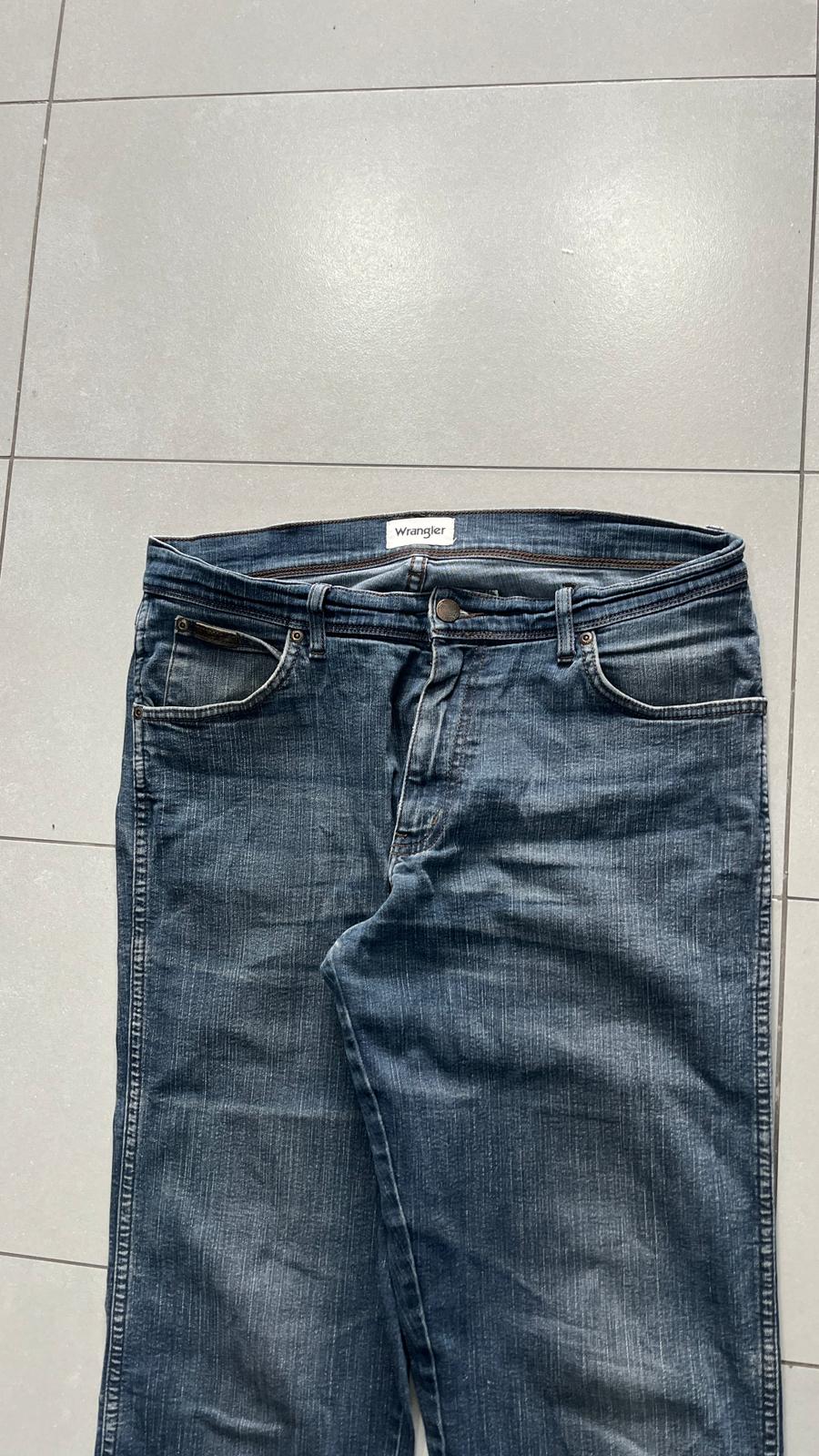 Denim Jeans Wrangler Washed Dark Blue Straight Fit (L)