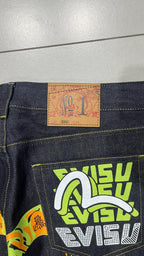 Raw Denim Jeans Evisu Embroidered Baggy Fit (XL)
