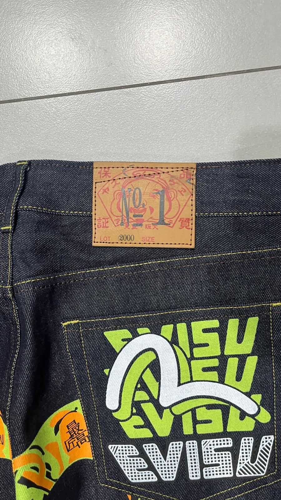 Raw Denim Jeans Evisu Embroidered Baggy Fit (XL)
