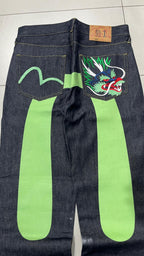 Raw Denim Jeans Evisu Embroidered Baggy Fit (M)