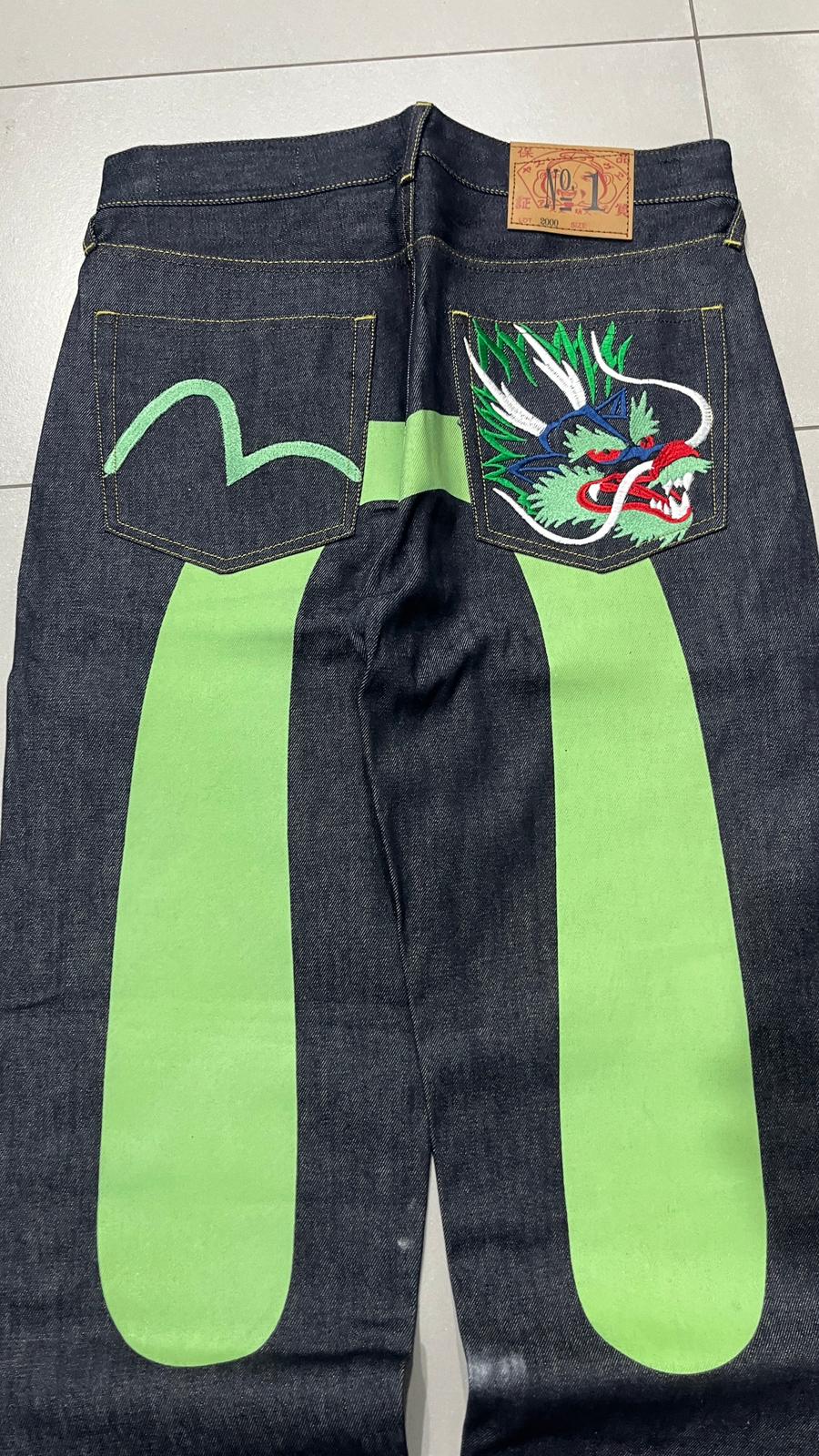 Raw Denim Jeans Evisu Embroidered Baggy Fit (M)