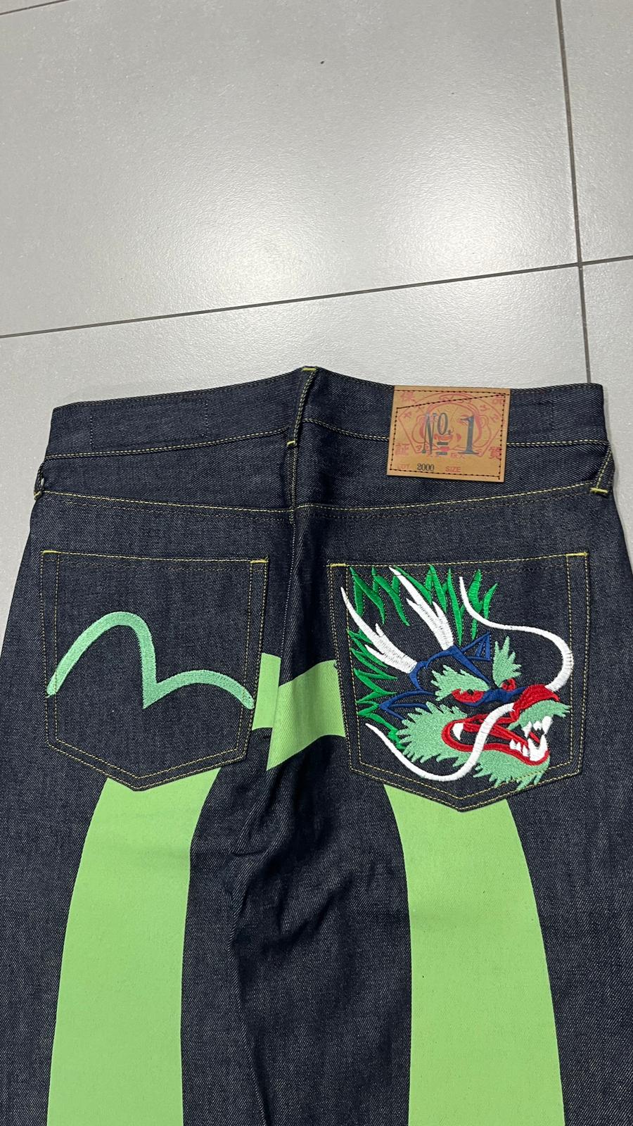Raw Denim Jeans Evisu Embroidered Baggy Fit (M)
