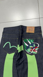 Raw Denim Jeans Evisu Embroidered Baggy Fit (M)