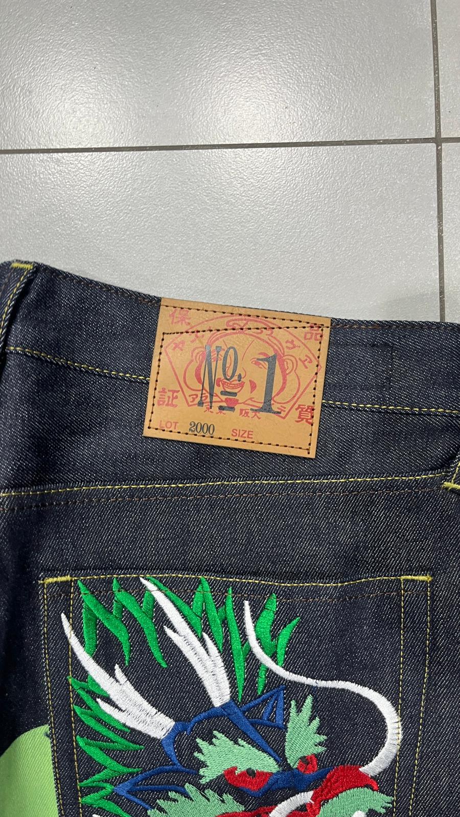 Raw Denim Jeans Evisu Embroidered Baggy Fit (M)