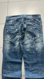 Denim Jeans Baggy Fit Light Blue Washed Embroidered (L)