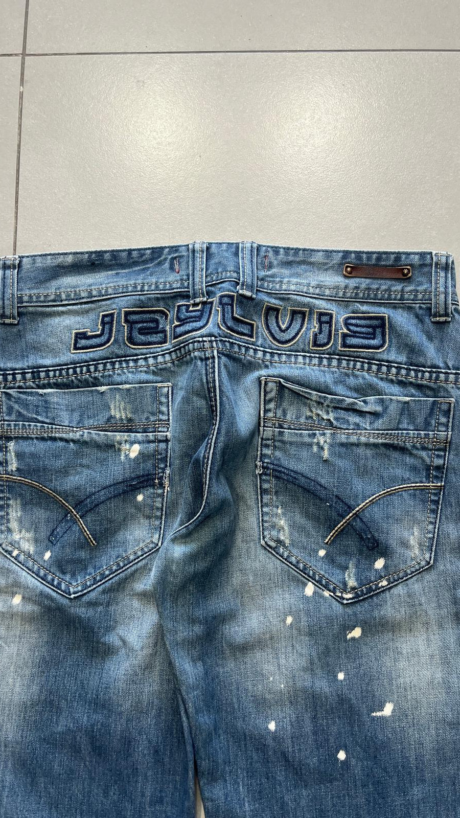 Denim Jeans Baggy Fit Light Blue Washed Embroidered (L)