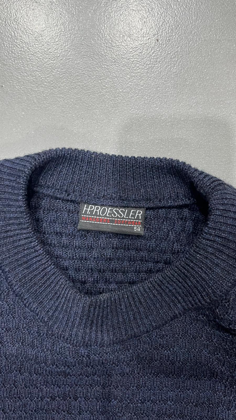 Knit Sweater 80s 90s Dark Blue - Maglione Vintage Boxy Fit (XXL)