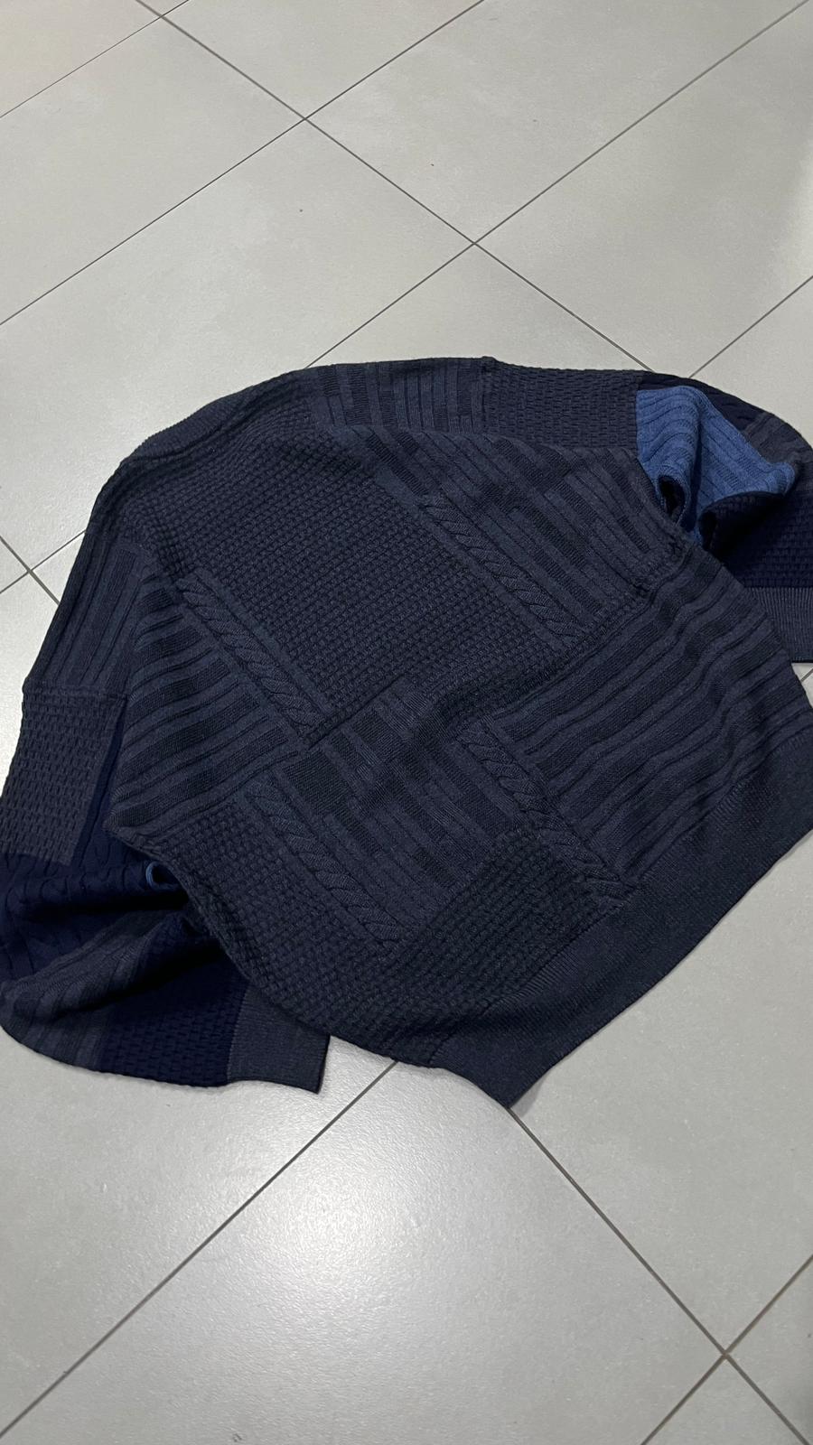 Knit Sweater 80s 90s Dark Blue - Maglione Vintage Boxy Fit (XXL)