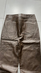 Leather Pants Super Baggy Fit Brown Hip-Hop Jeans (M)