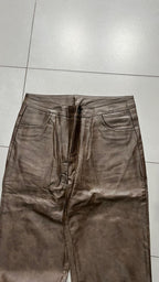 Leather Pants Super Baggy Fit Brown Hip-Hop Jeans (M)
