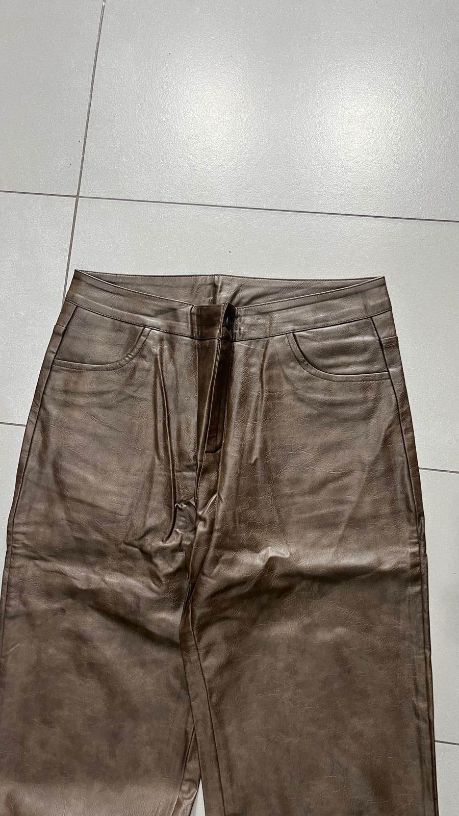 Leather Pants Super Baggy Fit Brown Hip-Hop Jeans (M)