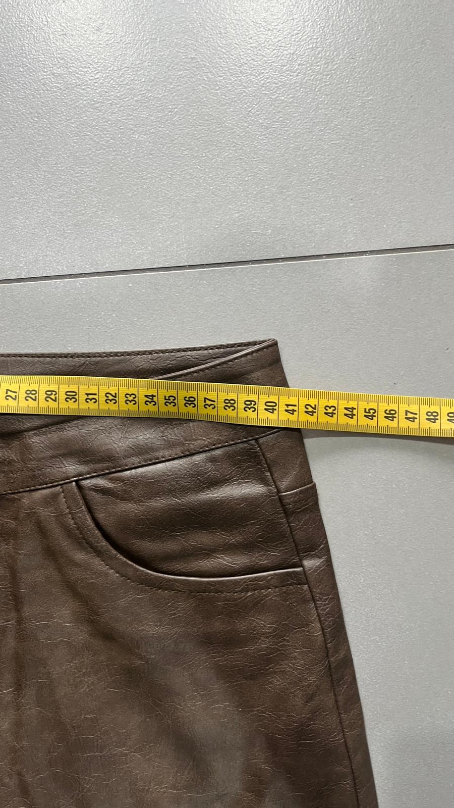 Leather Pants Super Baggy Fit Brown Hip-Hop Jeans (M)